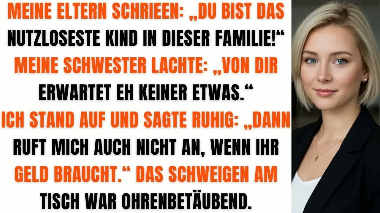 Beim Familienessen nannten sie mich das nutzloseste Kind – bis ich endlich antwortete…