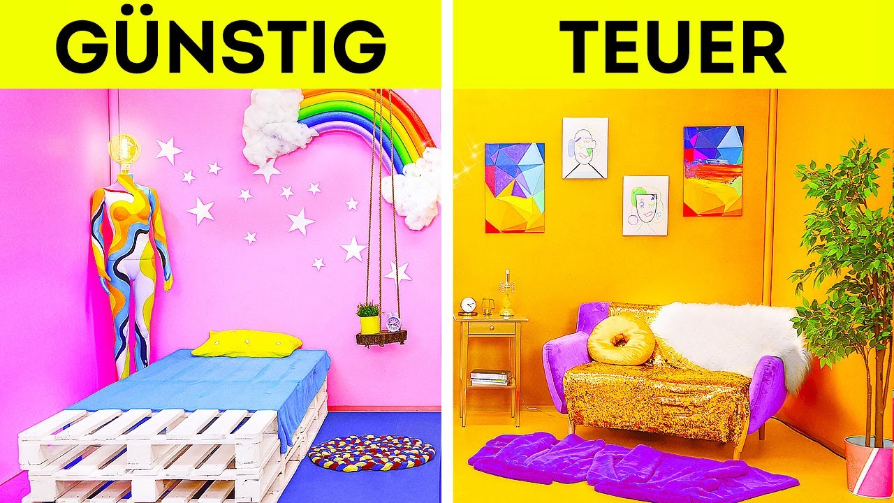 RAUM-UMGESTALTUNG CHALLENGE || Reich vs Pleite| Günstig VS Teuer: Alles Für Dein Zimmer von 123 GO!