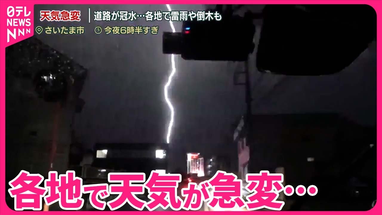 【天気急変】関東では道路が冠水…各地で雷雨や倒木も