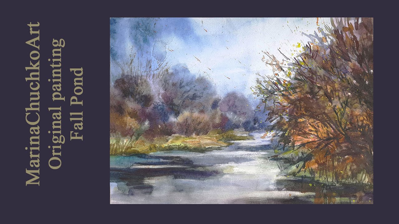 Foggy Morning. Fall Pond – Landscape – Original Painting for sale – Artist Marina Chuchko