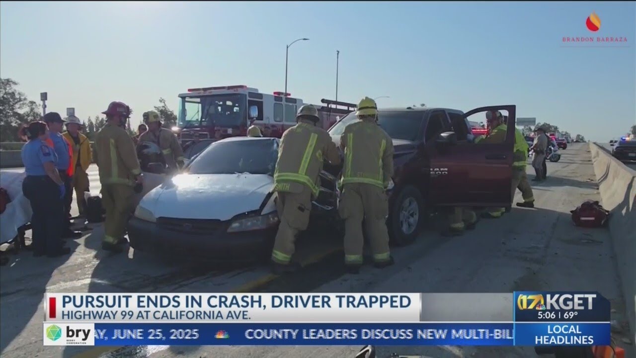 Pursuit suspect rescued from crashed vehicle on Hwy 99