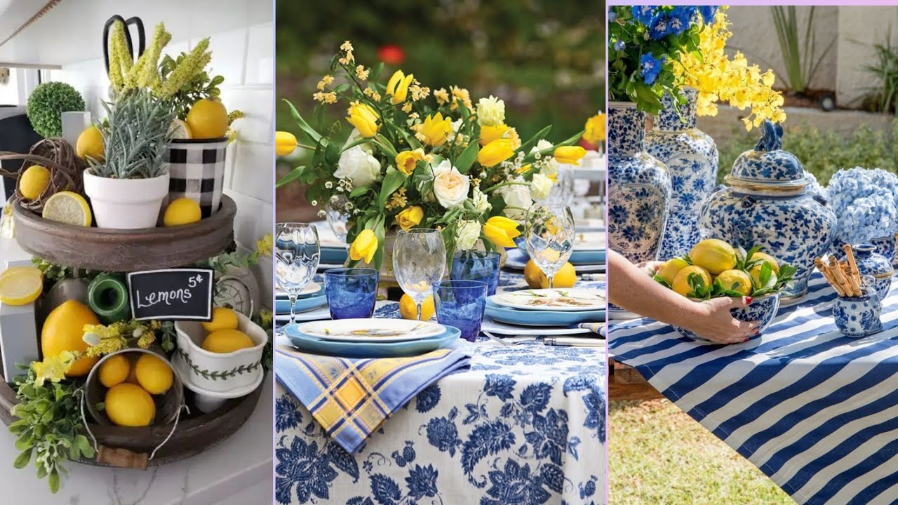 Summer vibes🍋Lemon-inspired Classical cottage decoration with blue and white accent #cottage #decor
