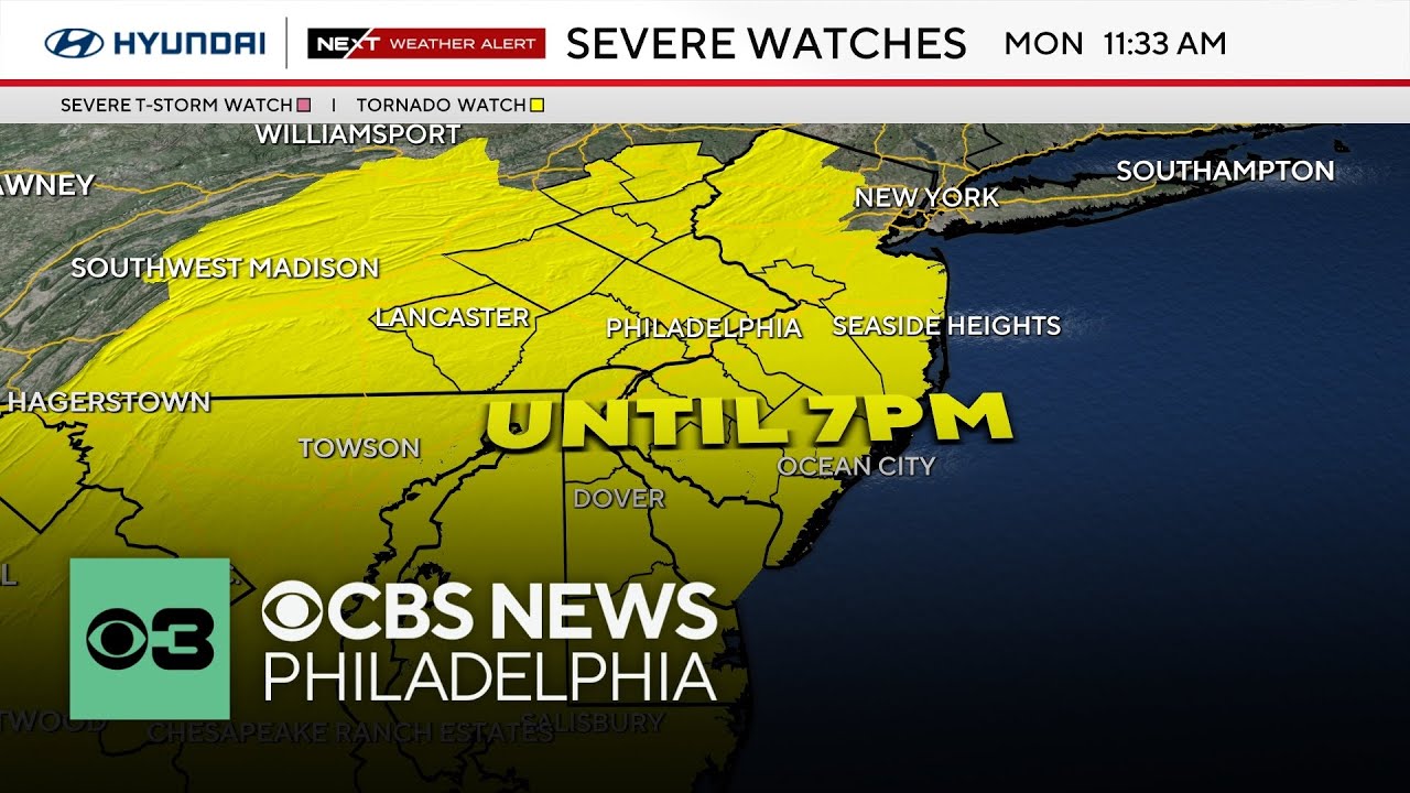Tornado watch in effect for Philadelphia area through 7 p.m.; tracking severe weather