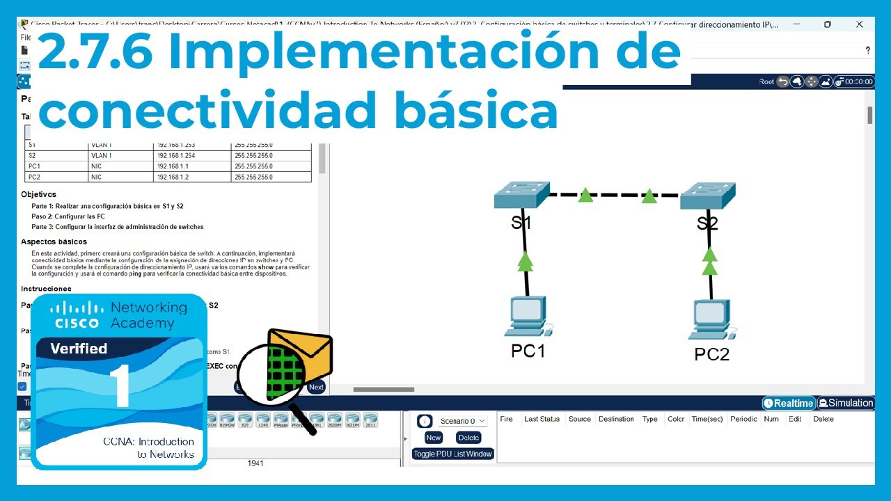 2.7.6 Packet Tracer 🔍📨 -  Implementación de conectividad básica (CCNA Curso 1)