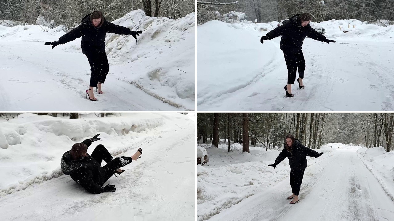Extremely slippery shoes, comparison shoes on ice, high heels on ice, slippery high heels (# 1690)