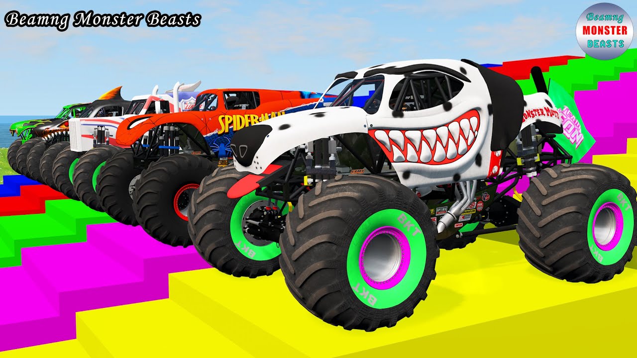 Monster Truck Transport on Triple Flatbed Trailer – BeamNG Monster Beasts #116