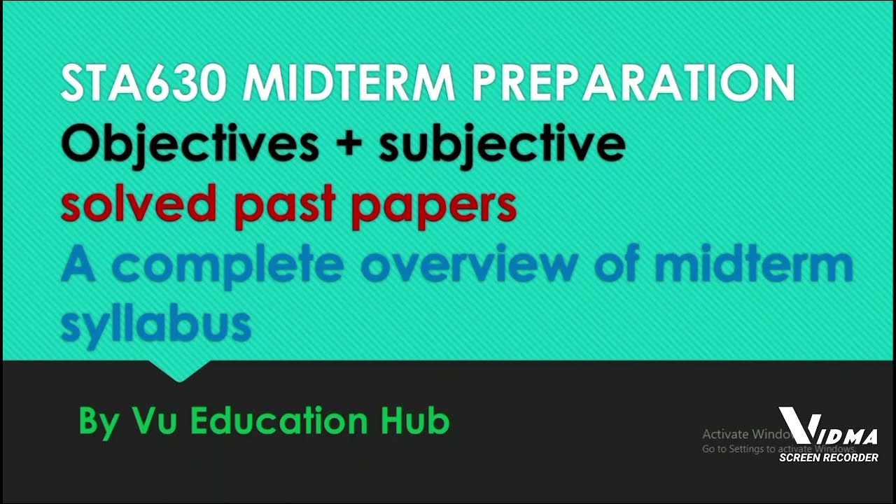 STA 630 MIDTERM PREPARATION | STA 630 Repeated MCQ's file|| Sta 630 current exam file