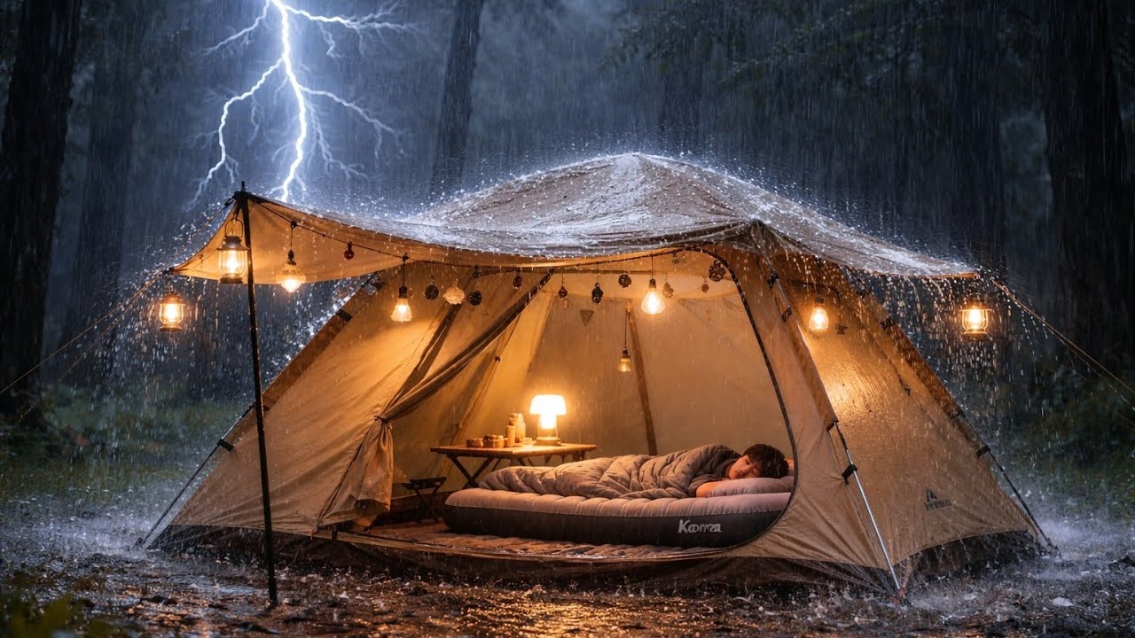 STUCK in a STORM⛈️CAMPING in Extreme Rain//ENJOYING BAD WEATHER LIGHTNING STORMS