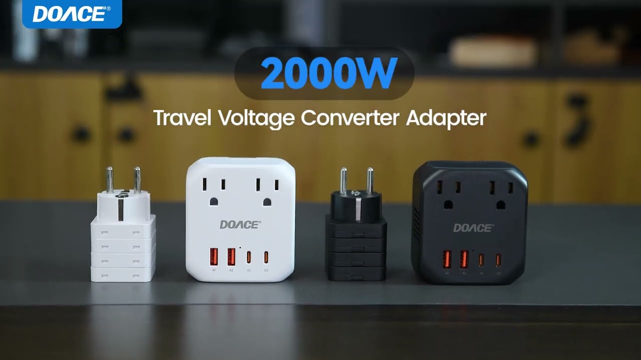 Travel Power Solution! DOACE C15 Converter with Fast USB-C Charging & 4 Plug Types
