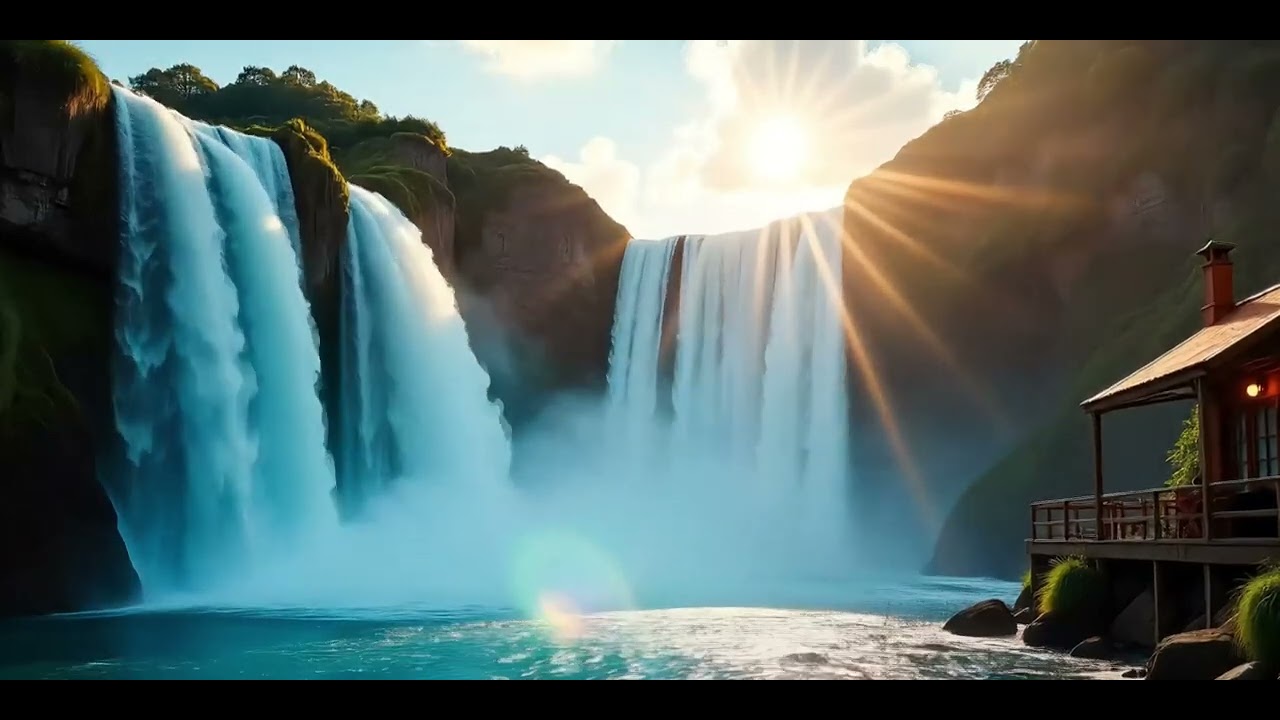The sound of a forest waterfall in the morning for work enthusiasm
