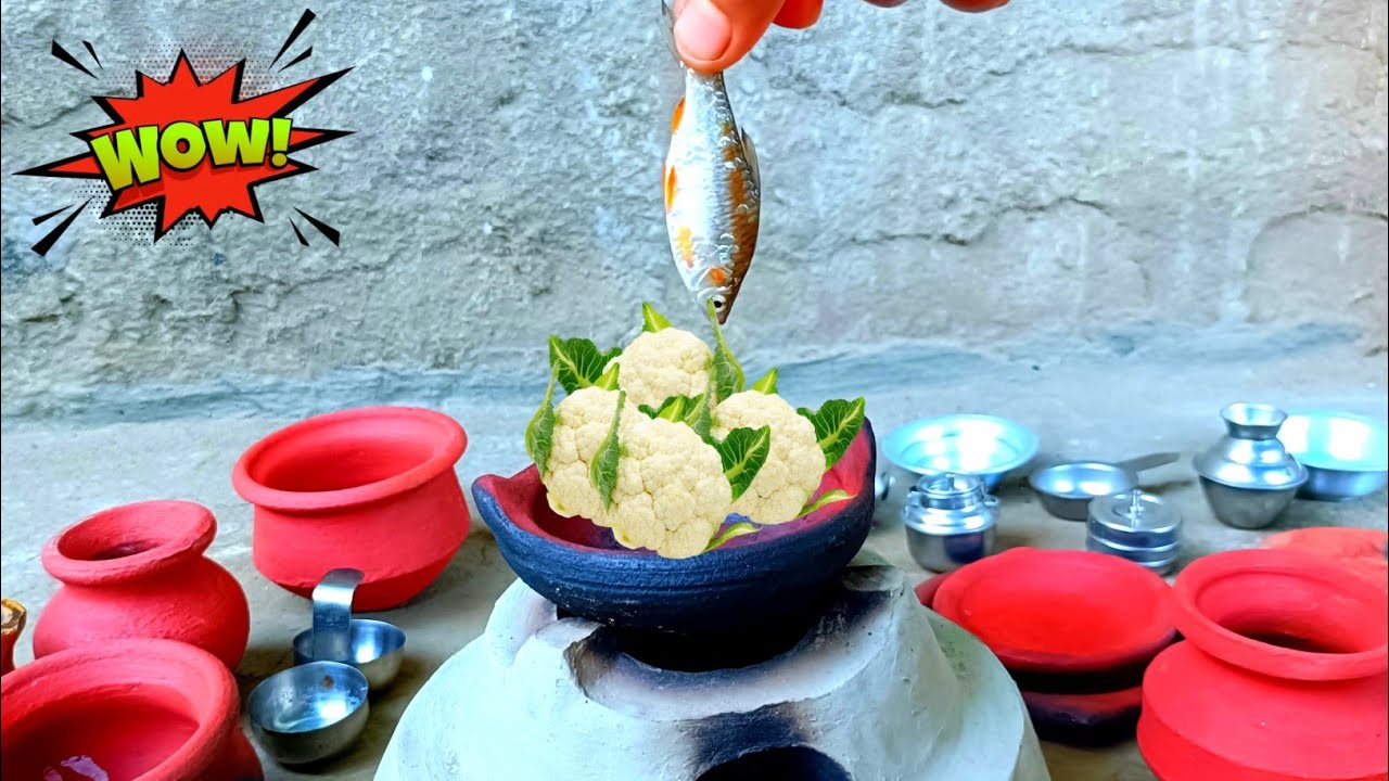 making a Mini Fish with Cauliflower Curry in a tiny kitchen setup