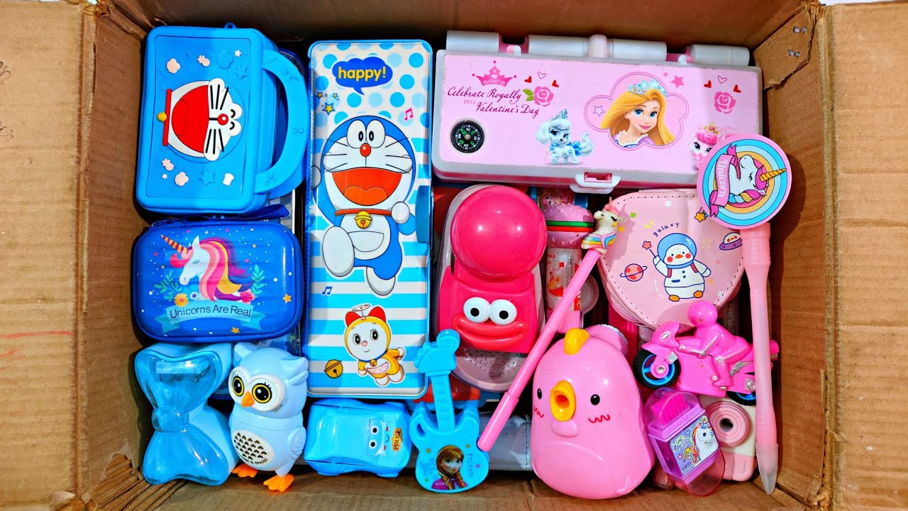 Unboxing Pink Stationery VS Blue Stationery📚, Pen, Erasers, Pencil Box, Sharpener, Table Lamp, Pouch