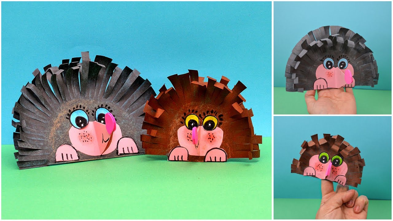 Paper Hedgehog Puppet, How to make a finger puppet with paper, easy .