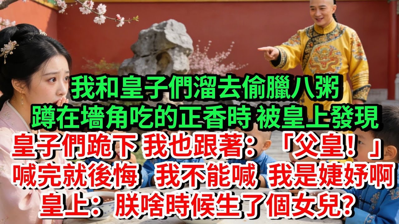 我和皇子們溜去禦膳房偷臘八粥。蹲在墻角吃的正香時，被皇上發現。皇子們跪下，我也跟著跪下來脱口而出：父皇！喊完就後悔了——我不能喊父皇，我是婕妤啊。皇上註意到我：朕啥時候生了個女兒？#古言#故事#完結文