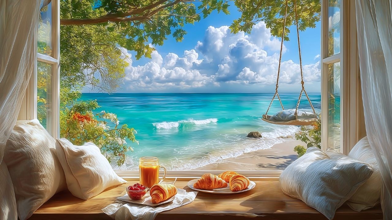 Morning Beach Calm ☀️ Acoustic Guitar & Ocean Waves for Peaceful Focus and Slow Living