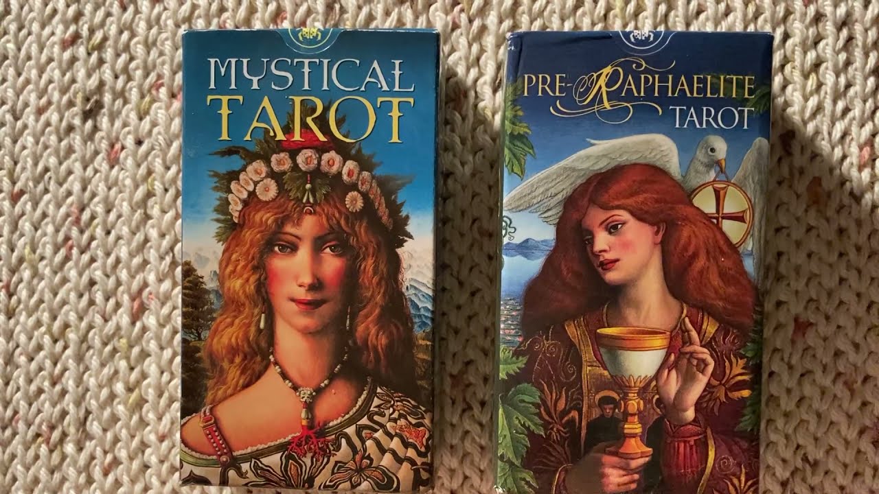 Mystical and Pre-Raphaelite Tarots side by side