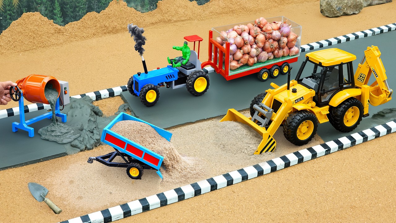DIY Mini Tractor Road Roller & JCB Making Concrete Road Construction Project ‪