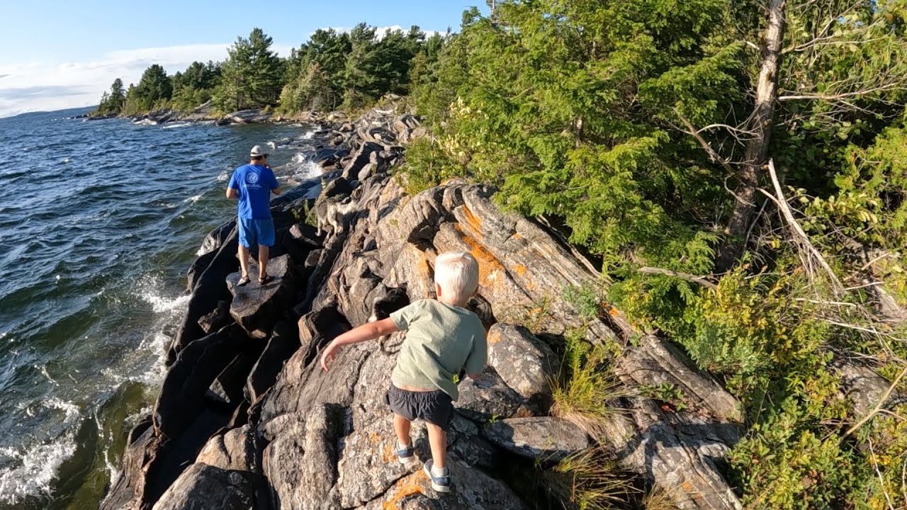 Exploring Georgian Bay shores with 4 year old Bass catch and cook