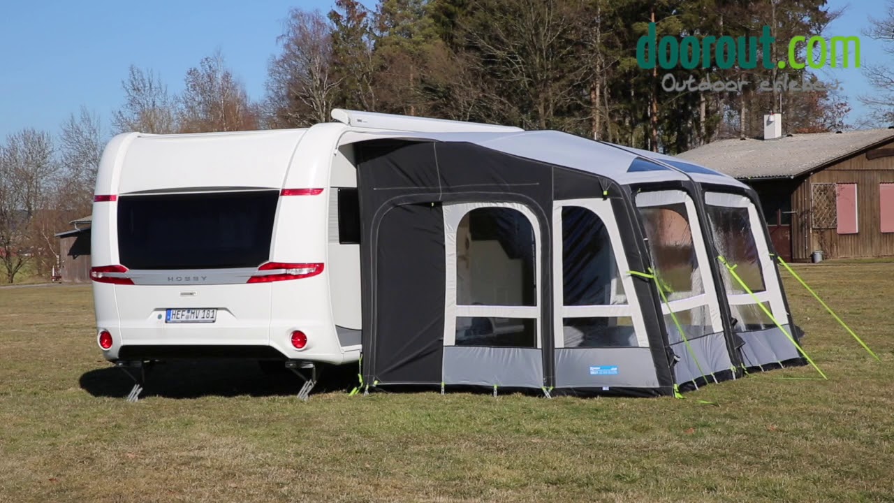 Luftvorzelt Windtest: Kampa Grande 390 AIR Pro im simulierten Sturm