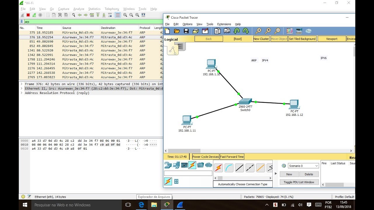 Cisco Packet Tracer/Wireshark- Protocolo ARP