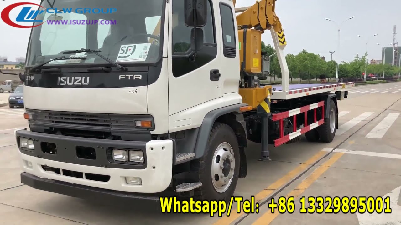Japan Isuzu FTR 8 ton flatbed wrecker tow truck mounted crane