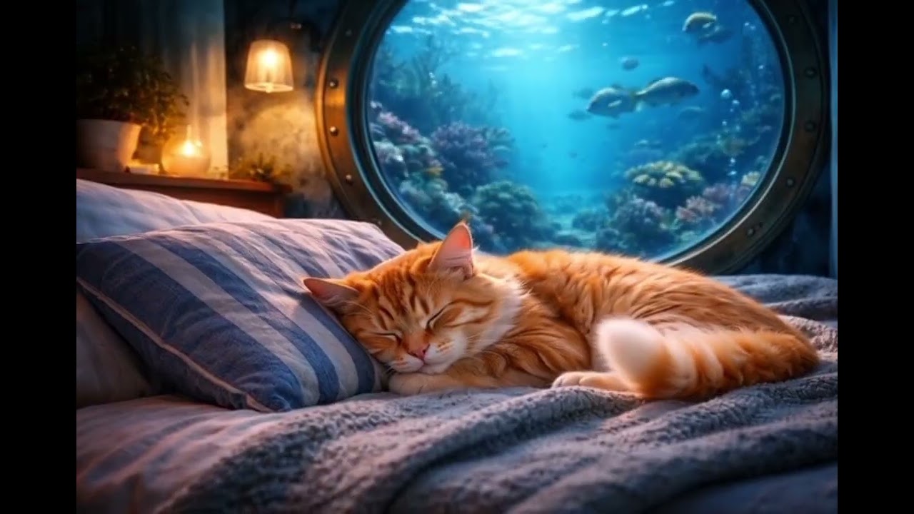 Underwater Dreams: Sleeping Cat by the Ocean Window | 30 Minutes of Deep Relaxation🐱🌊