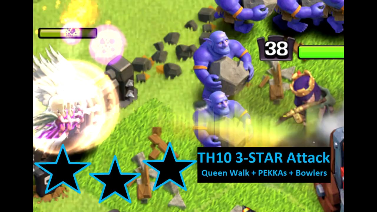 3 Star Attack: TH10 Queen Walk + PEKKAs + Bowlers