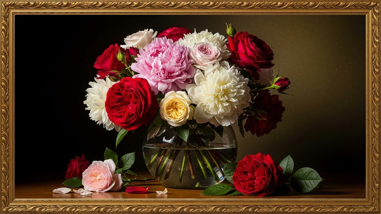 Luxury Roses & Peonies Still Life | Relaxing TV Art Display 2H