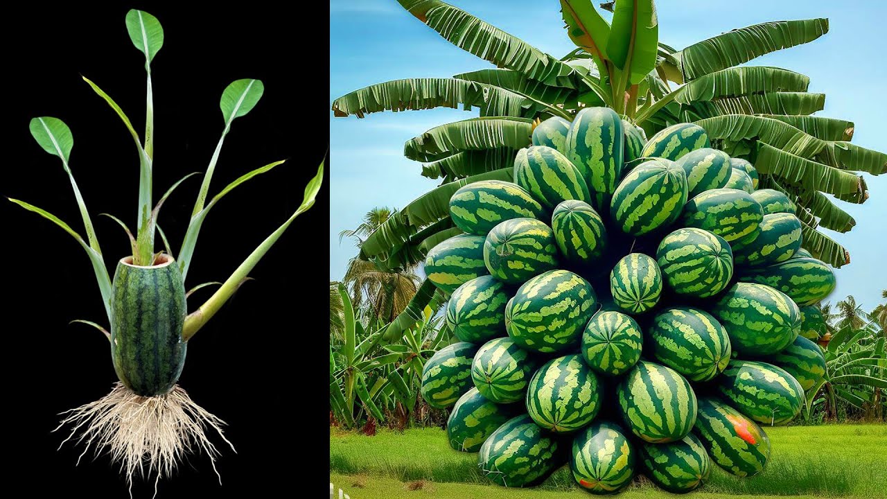 Great Skill... How i Growing Banana with Watermelon Fruit To Get Lots of Amazing Fruit