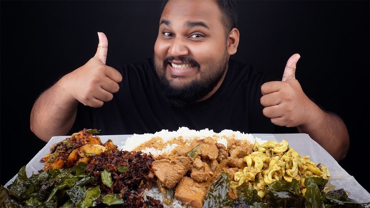 suwadel rice cashew curry tempered anion and potato malla leaves fried | sri lankan food | chama