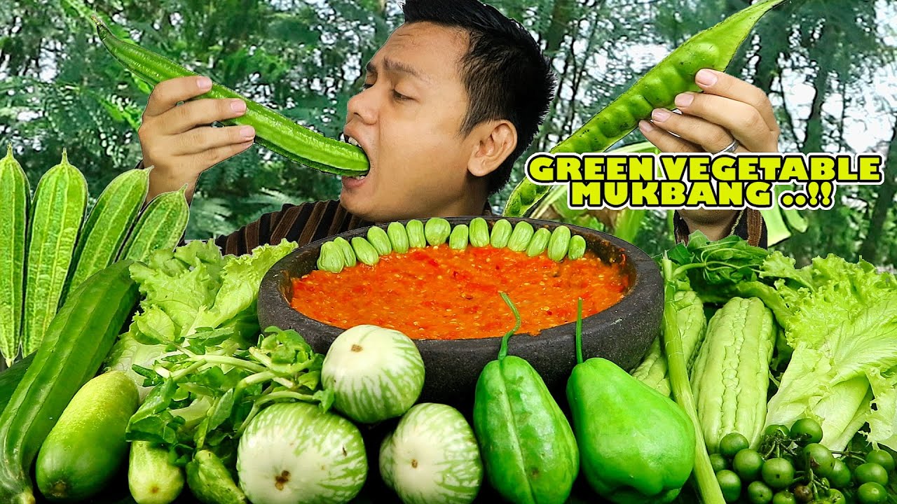 MUKBANG LALAPAN MENTAH SERBA HIJAU SAMBEL TERASI TANPA NASI | GREEN VEGETABLES MUKBANG