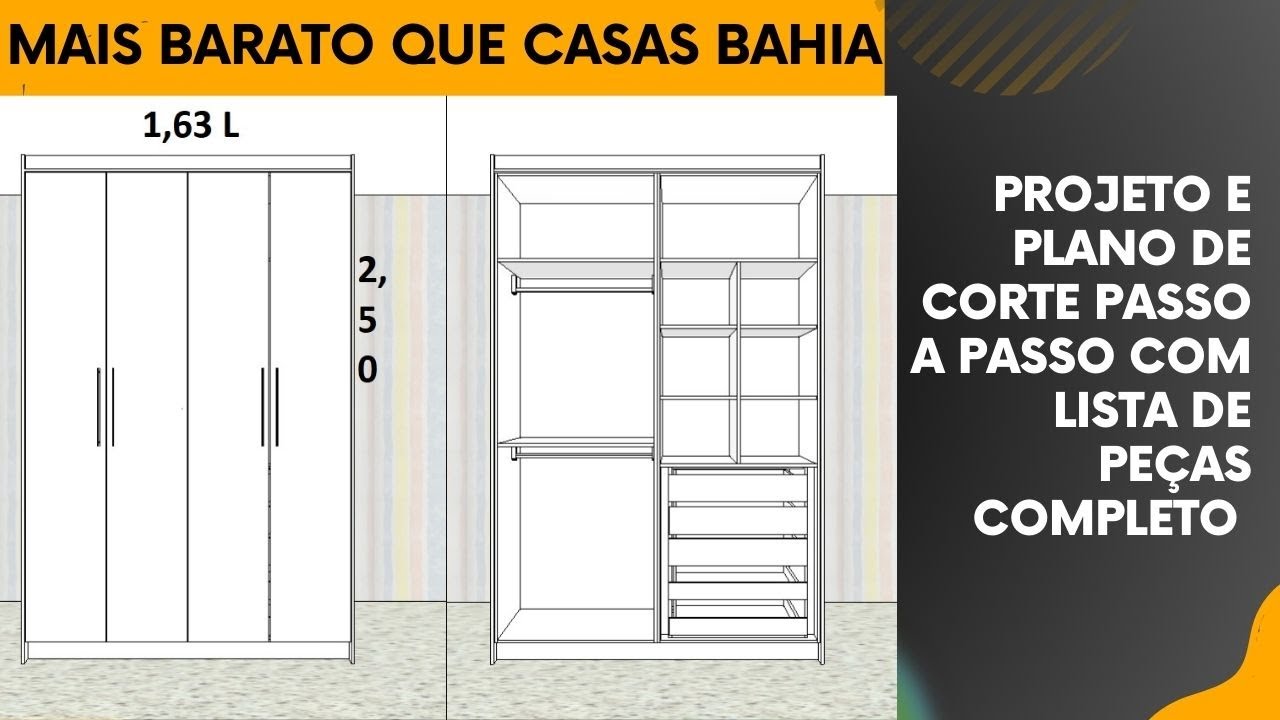 PLANO DE CORTE COMPLETO PASSAO A PASSO ARMÁRIO DE QUARTO