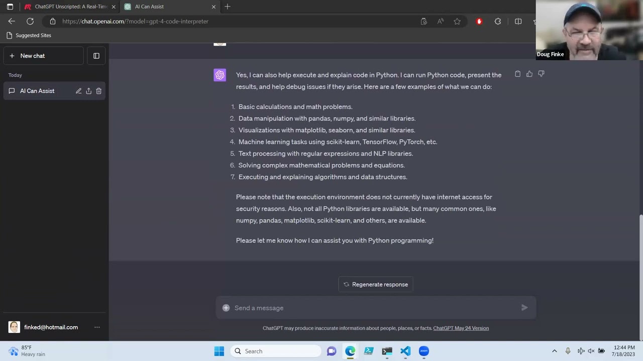 ChatGPT Unscripted: A Real-Time Journey through ChatGPT's Code Interpreter!