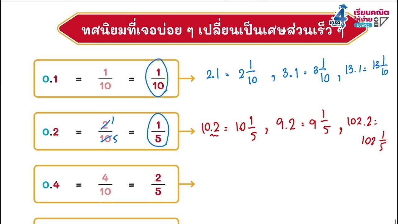 EP.10 - ทศนิยมที่เจอบ่อย ๆ เปลี่ยนเป็นเศษส่วนเร็ว ๆ