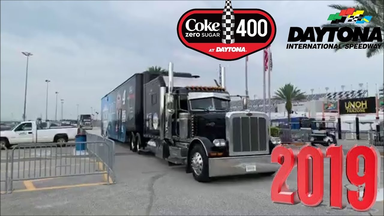 NASCAR Monster Energy Cup Series haulers arrive at Daytona International speedway 2019