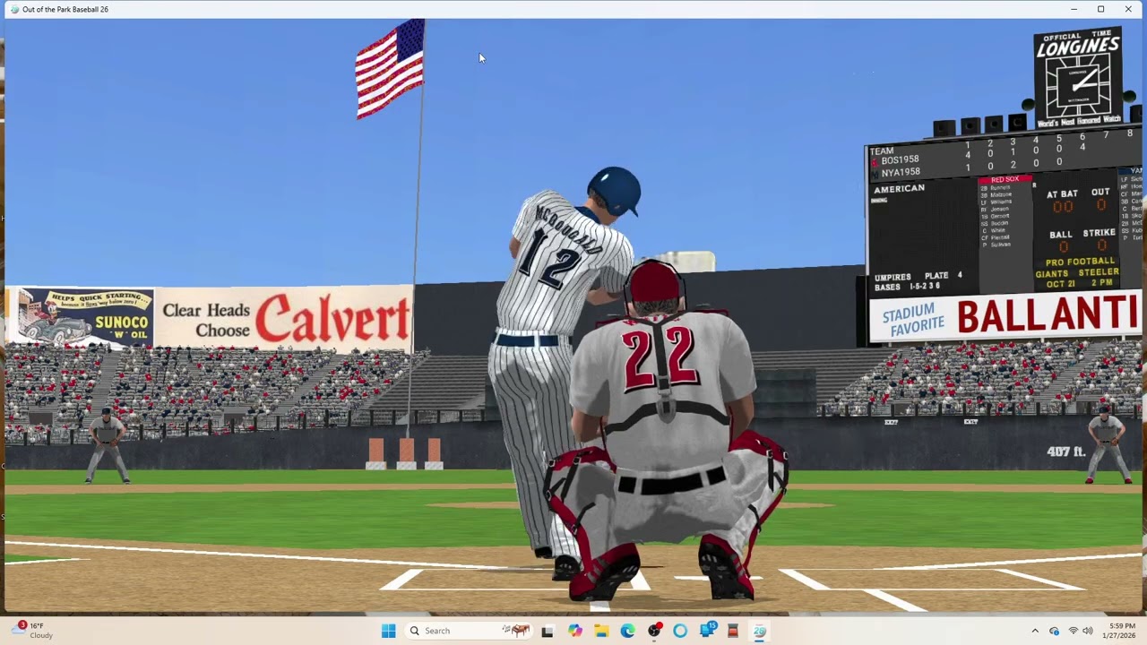 OOTP26 Exhibition Zach Monroe tribute game 1958 Boston at New York Y