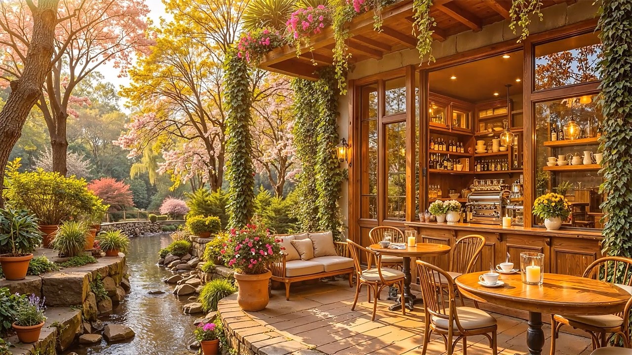 Happy Spring Morning Jazz - Outdoor Coffee Porch Ambience by the Forest for Relaxed Mood