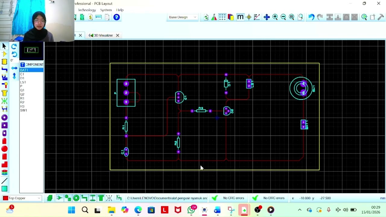 Rangkaian Alat Pengusir Nyamuk Schematic,PCB Layout dan 3D Visualizer