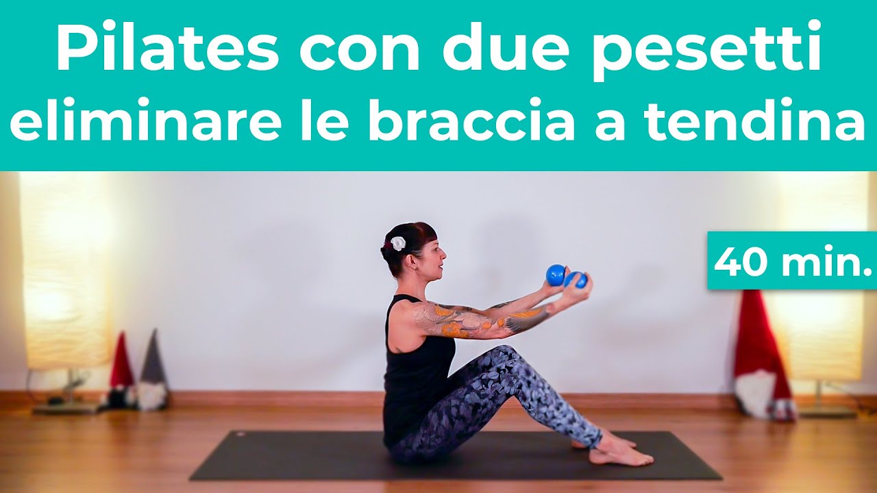 Pilates con due pesetti per rinforzare le braccia e eliminare le tendine | Pilates a casa | 40 min.