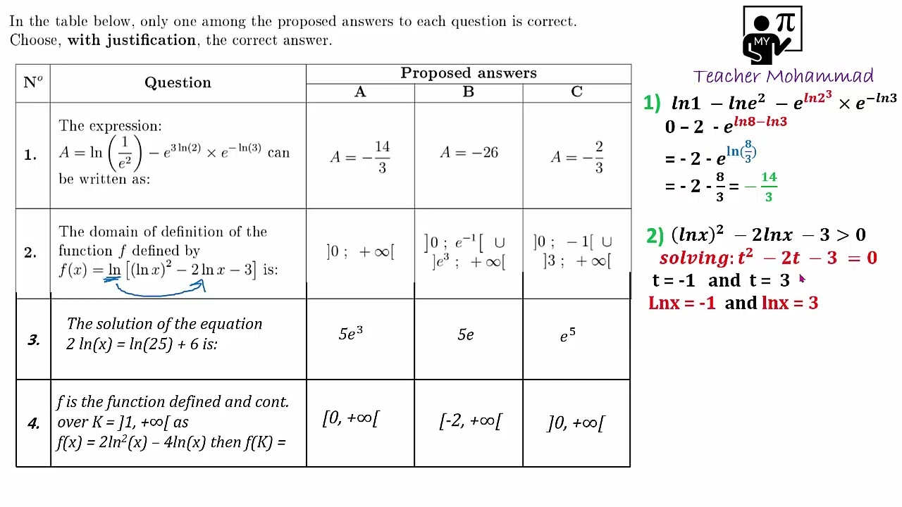 Ln multiple choice Exercises