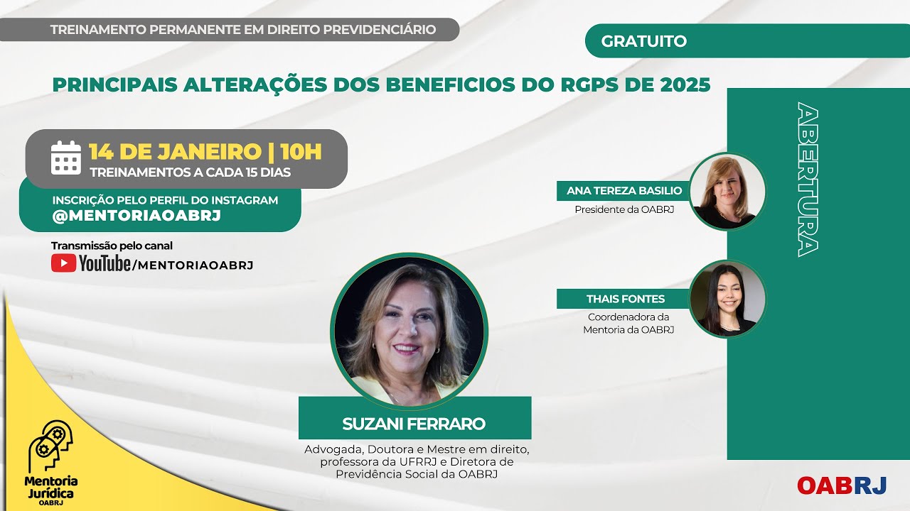 Principais alterações dos beneficios do RGPS de 2025 - Treinamento em Previdenciário - 14/01 - 10h