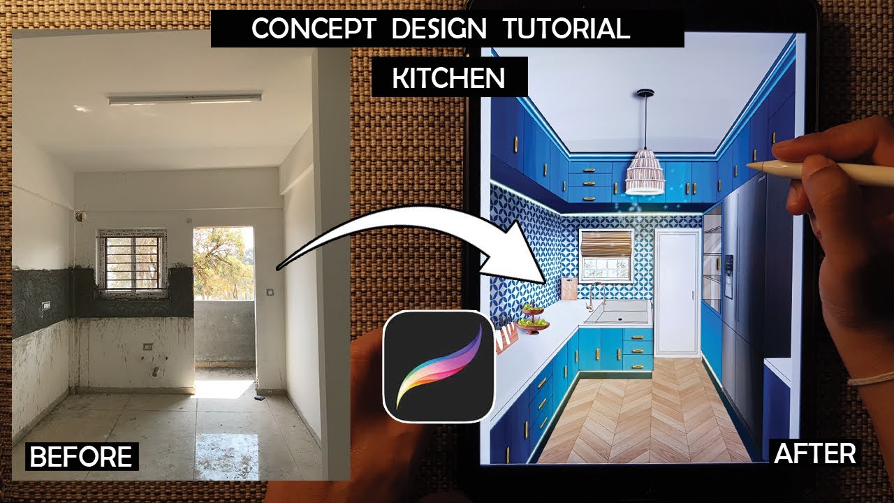 Easy Procreate Tutorial -  How to create a Kitchen concept sketch from existing photo?  #tutorial