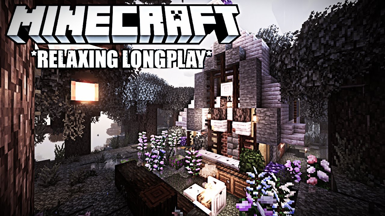 Minecraft rainy relaxing longplay -  build a warm house in pale garden rainy  (no comentary)
