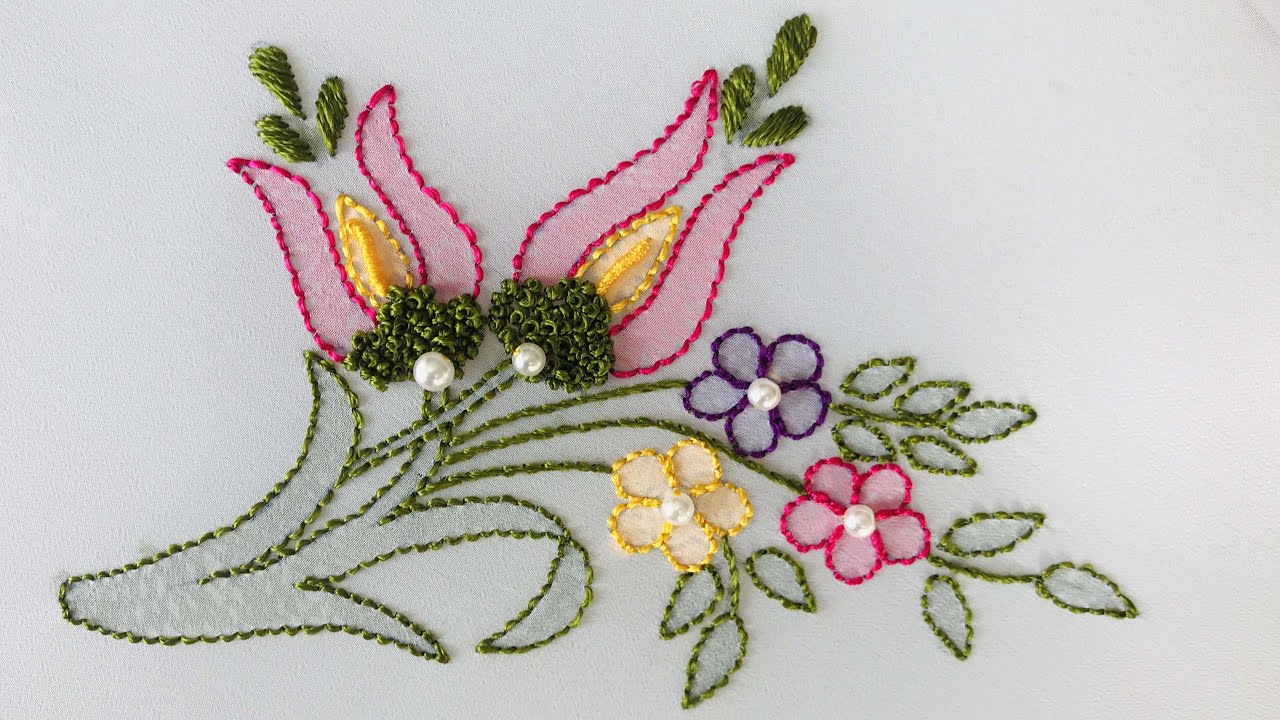 Hand Embroidery: Shadow Work Embroidery With Very Unique Technique - Needle Art - Dress Embroidery