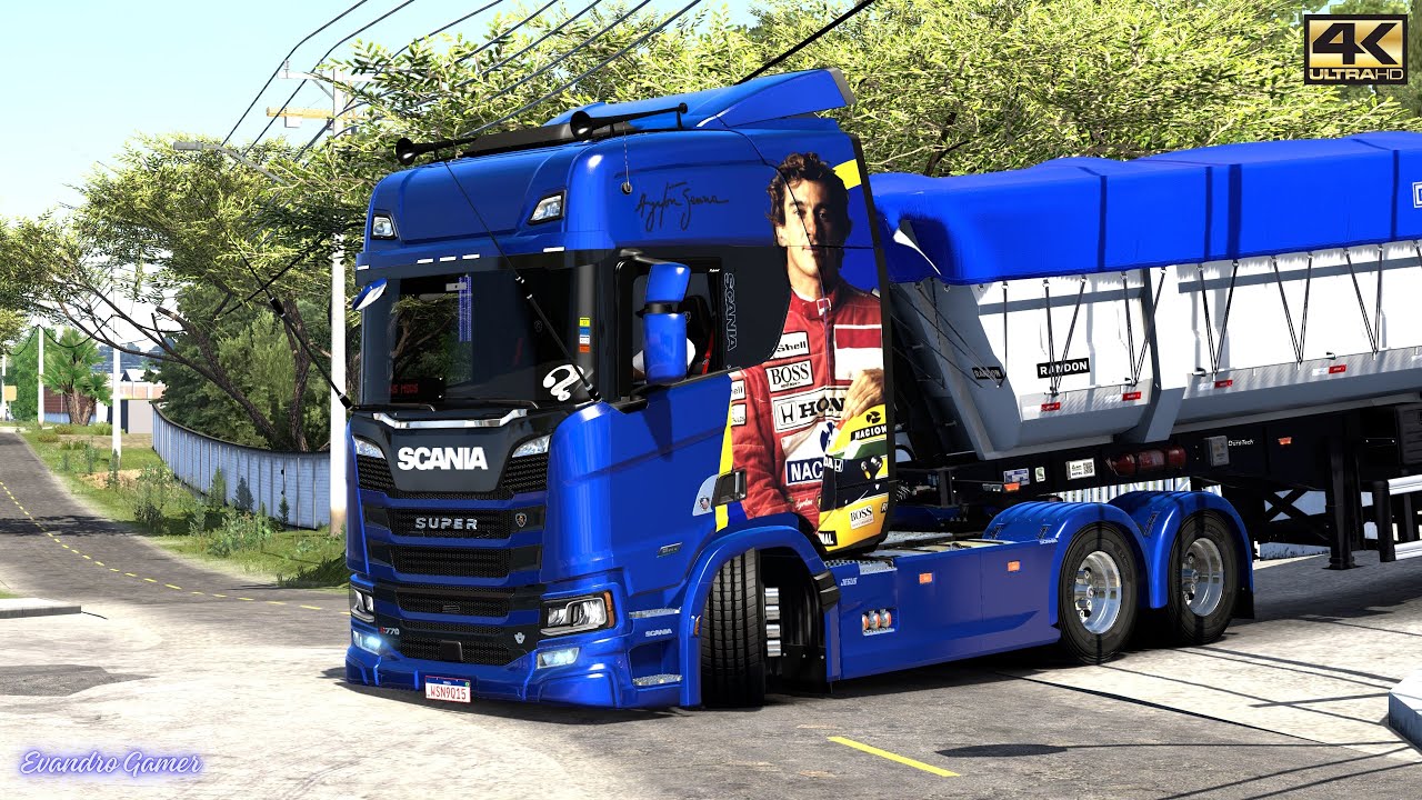 SCANIA AYRTON SENNA SUPER R770 BR Qualificada Randon 70 Anos Areia (53 t) Muita Pressão Ets2 1.54