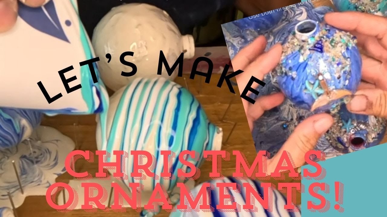 FULL TUTORIAL — how to paint pour Christmas ornaments and then finish with Mermaid Trash and resin