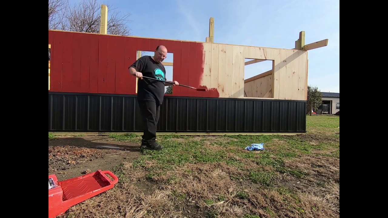 Building A pole Barn Part 7...SPEED Painting and Installing SHIPLAP