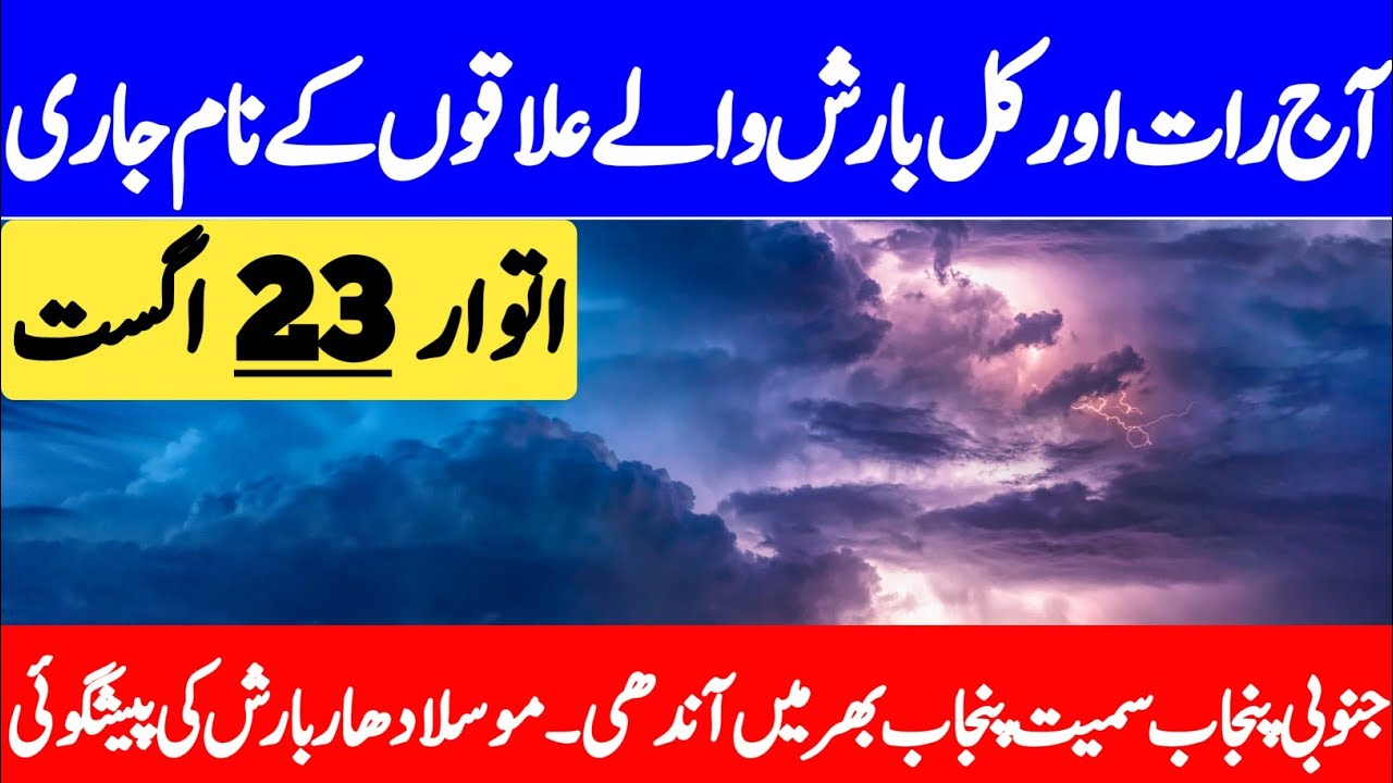 Monsoon Rainfall Alert : Torrential Downpour Excepted In Current 24 Hour's | Punjab Weather Report