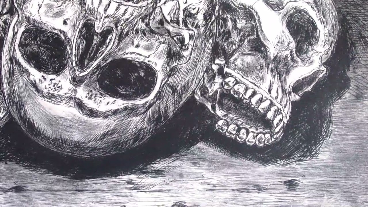 Skulls etching dry point inspired by the 17th century Spanish painter Antonio de Pereda #WW3