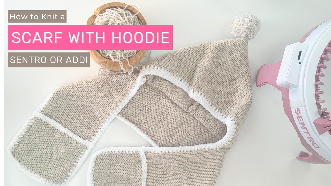 How to make a Scarf with Hoodie for kids on a Sentro 40 needles or Addi circular knitting machine